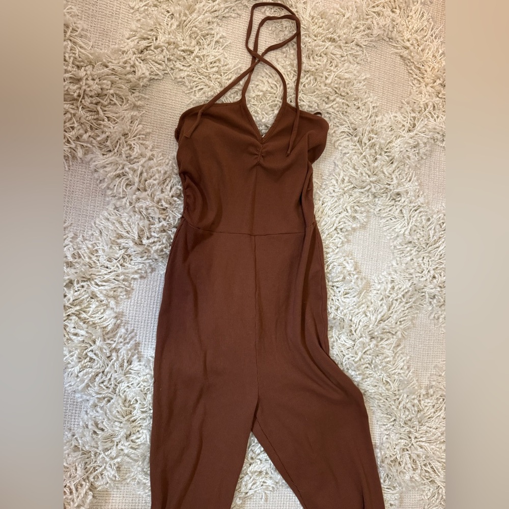 NEW! With tags!  aerie Ribbed Brown Halter Jumpsuit